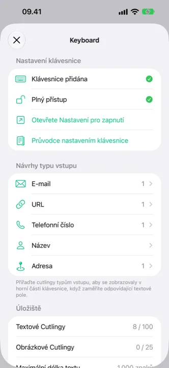 Obrazovka nastavení se synchronizací přes iCloud