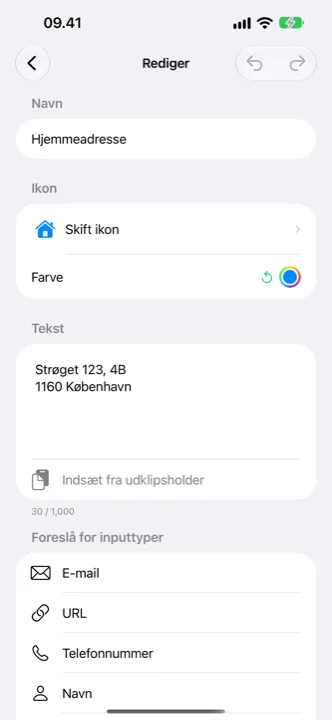 Redigering af en cutling med valg af ikon og farve