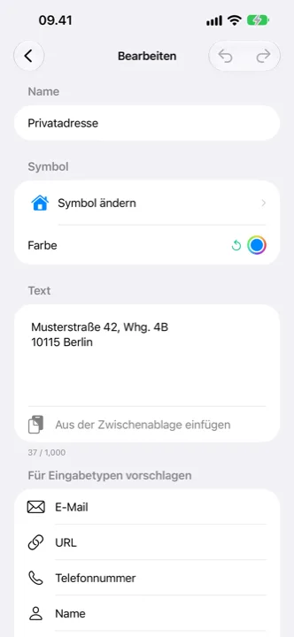 Ein Cutling wird bearbeitet, mit der Auswahl von Symbol und Farbe