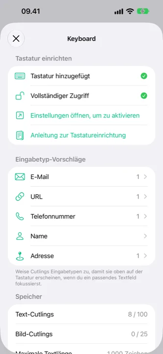 Der Einstellungsbildschirm mit dem iCloud-Sync