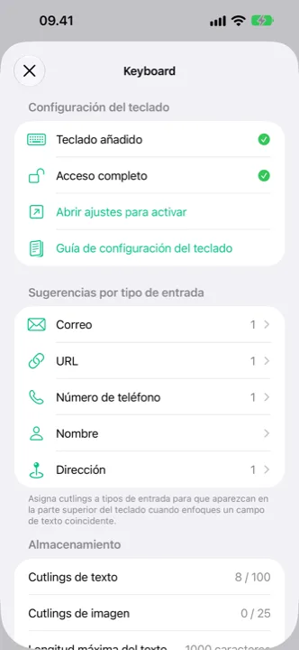 Pantalla de ajustes con la sincronización con iCloud