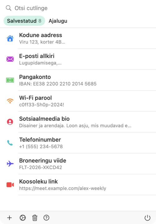Cutlingu valija Macis, nimekirjas salvestatud Cutlingud