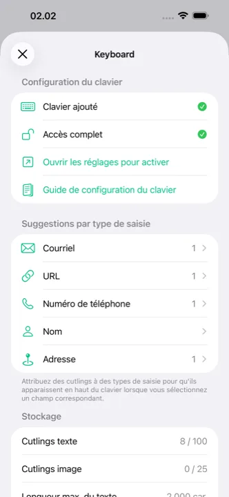 L’écran des réglages, avec la synchronisation iCloud