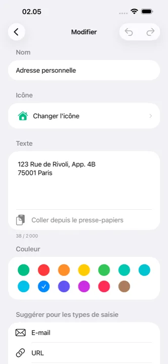 Modification d’un cutling, avec le choix de l’icône et de la couleur