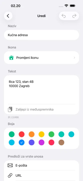 Uređivanje cutlinga s odabirom ikone i boje