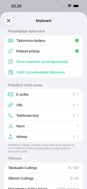 Zaslon postavki s iCloud sinkronizacijom