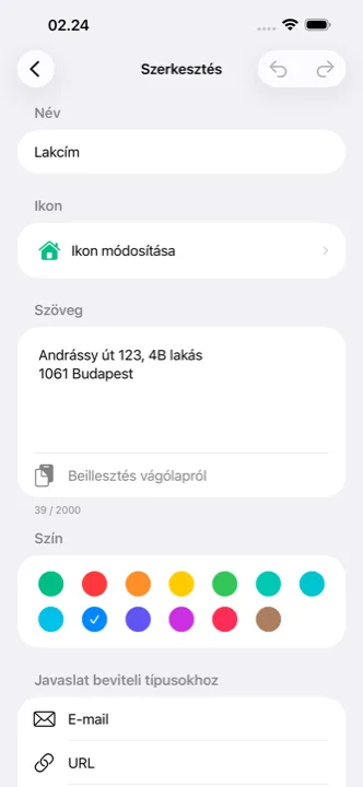 Cutling szerkesztése ikon- és színválasztással