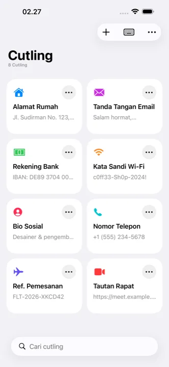 Layar utama Cutling dengan cutling yang tersimpan