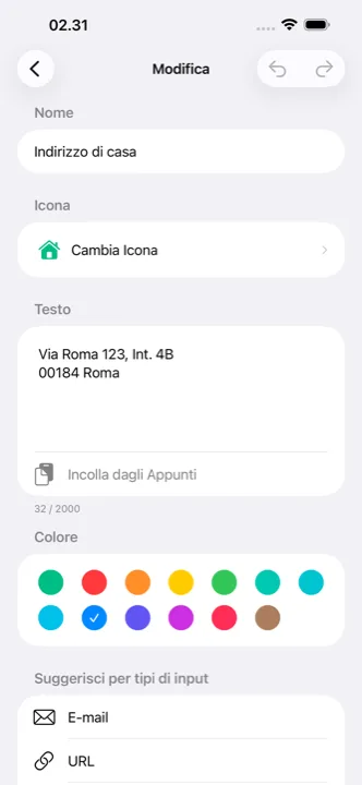La modifica di un cutling, con la scelta di icone e colori