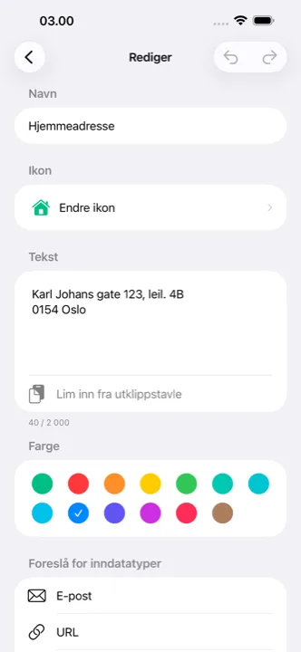 Redigering av en cutling med valg av ikon og farge