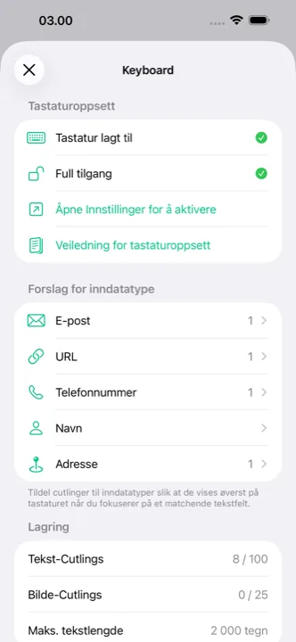 Innstillingsskjermen med iCloud-synkronisering
