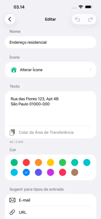 Edição de um cutling, com a escolha de ícones e cores
