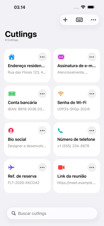 Tela principal do Cutling com os cutlings salvos