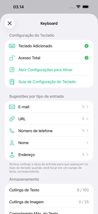 Tela de ajustes com a sincronização do iCloud