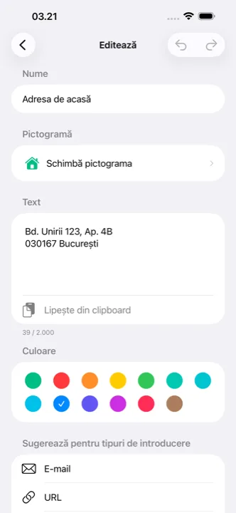 Editarea unui cutling, cu alegerea pictogramei și a culorii