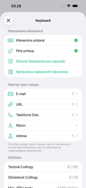 Obrazovka nastavení so synchronizáciou s iCloud