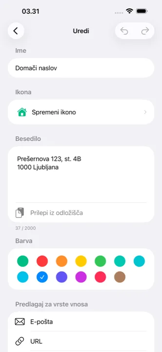Urejanje cutlinga z izbiro ikone in barve