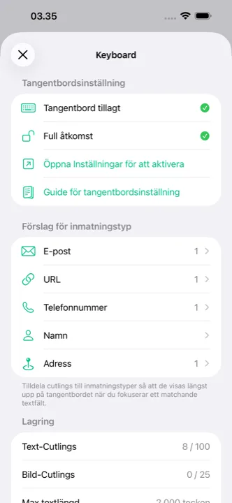 Inställningar med iCloud-synkning