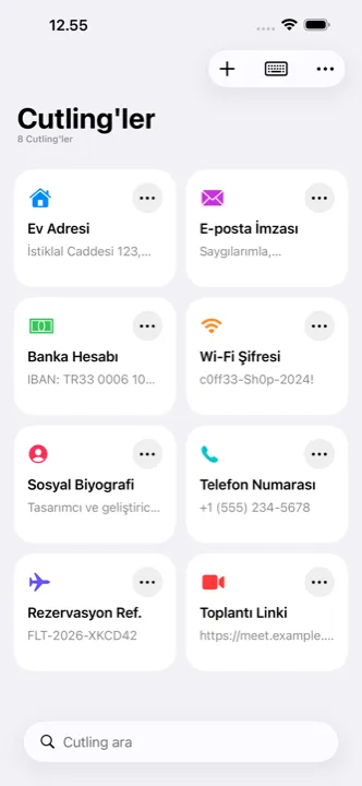 Kaydedilmiş cutling’leri gösteren Cutling ana ekranı