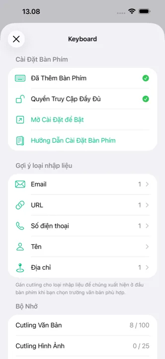 Màn hình cài đặt với đồng bộ iCloud